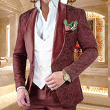 Aidase New Luxury Men Wedding Suits Pink 3 Pieces Custom Groom Suit Dress Tuxedo Slim fit Jacquard Blazer Double Breasted Vest Pant Set aidase-shop