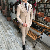 Aidase 2021 New Beige Men's Suit 2 Pieces Double-Breasted Notch Lapel Flat Slim Fit Casual Tuxedos For Wedding(Blazer+Pants) aidase-shop