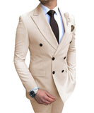 Aidase 2021 New Beige Men's Suit 2 Pieces Double-Breasted Notch Lapel Flat Slim Fit Casual Tuxedos For Wedding(Blazer+Pants) aidase-shop