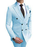 Aidase 2021 New Beige Men's Suit 2 Pieces Double-Breasted Notch Lapel Flat Slim Fit Casual Tuxedos For Wedding(Blazer+Pants) aidase-shop