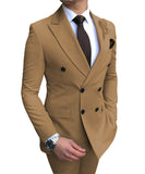 Aidase 2021 New Beige Men's Suit 2 Pieces Double-Breasted Notch Lapel Flat Slim Fit Casual Tuxedos For Wedding(Blazer+Pants) aidase-shop