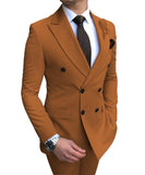 Aidase 2021 New Beige Men's Suit 2 Pieces Double-Breasted Notch Lapel Flat Slim Fit Casual Tuxedos For Wedding(Blazer+Pants) aidase-shop