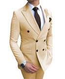 Aidase 2021 New Beige Men's Suit 2 Pieces Double-Breasted Notch Lapel Flat Slim Fit Casual Tuxedos For Wedding(Blazer+Pants) aidase-shop