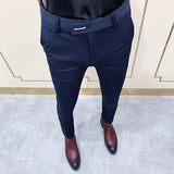 Aidase Chic Striped Navy Blue Pants Men Elegant Slim Fit Tight-ankle Suit Trousers Pants For Men Office Party Trousers Mens Dress Pants aidase-shop