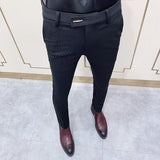 Aidase Chic Striped Navy Blue Pants Men Elegant Slim Fit Tight-ankle Suit Trousers Pants For Men Office Party Trousers Mens Dress Pants aidase-shop