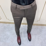 Aidase Chic Striped Navy Blue Pants Men Elegant Slim Fit Tight-ankle Suit Trousers Pants For Men Office Party Trousers Mens Dress Pants aidase-shop