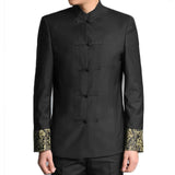 Aidase Dragon Embroidery Men Chinese Style Tunic Suit Jacket Mandarin Stand Collar New 2022 Kung Fu Uniform Coat Single Breasted Black aidase-shop