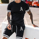 WENYUJH Casual Sportswear Running Men Set Sporting Suits Short Sleeve Men's T-shirt + Sports Shorts Quick Drying 2 Piece Clothes