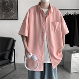 Men's Solid Color Shirts 2021 Summer Fashion Woman Short Sleeve Shirt Casual Oversize Tops Male Clothing aidase-shop