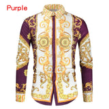 Wholesale Luxury Royal Shirt Men Casual Slim Fit Long Sleeve Men Paisley Print Shirt Manga Longa Prom Party Shirt aidase-shop