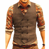 Men Vests Suit Vest Tweed Man Waistcoat Brown Black Groomman Wedding Clothing Jacket Victorian Style Steampunk Business 2021 aidase-shop