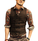 Men Vests Suit Vest Tweed Man Waistcoat Brown Black Groomman Wedding Clothing Jacket Victorian Style Steampunk Business 2021 aidase-shop