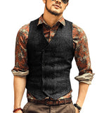 Men Vests Suit Vest Tweed Man Waistcoat Brown Black Groomman Wedding Clothing Jacket Victorian Style Steampunk Business 2021 aidase-shop