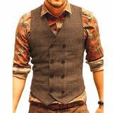 Men Vests Suit Vest Tweed Man Waistcoat Brown Black Groomman Wedding Clothing Jacket Victorian Style Steampunk Business 2021 aidase-shop