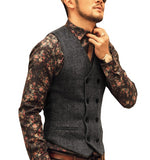 Men Vests Suit Vest Tweed Man Waistcoat Brown Black Groomman Wedding Clothing Jacket Victorian Style Steampunk Business 2021 aidase-shop
