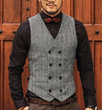 Men Vests Suit Vest Tweed Man Waistcoat Brown Black Groomman Wedding Clothing Jacket Victorian Style Steampunk Business 2021 aidase-shop