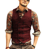 Men Vests Suit Vest Tweed Man Waistcoat Brown Black Groomman Wedding Clothing Jacket Victorian Style Steampunk Business 2021 aidase-shop