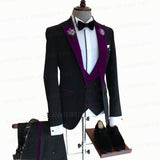 2021 Formal Business Men Suit 3 Pieces Male Jacket Custom Fashion Groom Wedding Suit Tuxedo Red Velvet Lapel Blazer Vest Pants aidase-shop