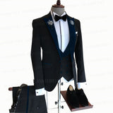 2021 Formal Business Men Suit 3 Pieces Male Jacket Custom Fashion Groom Wedding Suit Tuxedo Red Velvet Lapel Blazer Vest Pants aidase-shop