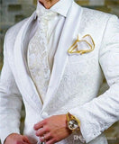 Aidase 2022 Custom size Jacquard Groomsmen white Groom Tuxedos Shawl Lapel Men Suits Wedding Prom Best Man Blazer Jacket with Pants Set aidase-shop
