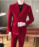 Aidase Elegant Wine Red Suits Mens Velvet Luxury Suits For Mens Groom Wedding Velour Suits Gentlemen Dress 2 pcs Flannel Green Burgundy aidase-shop