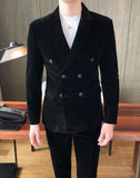 Aidase Elegant Wine Red Suits Mens Velvet Luxury Suits For Mens Groom Wedding Velour Suits Gentlemen Dress 2 pcs Flannel Green Burgundy aidase-shop