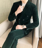 Aidase Elegant Wine Red Suits Mens Velvet Luxury Suits For Mens Groom Wedding Velour Suits Gentlemen Dress 2 pcs Flannel Green Burgundy aidase-shop