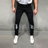 Men Black Jeans 2021 New Fashion High Waist Stretch Washed Denim Pencil Pants Skull Pattern Letter Printed Street Men Trousers aidase-shop