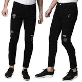 Men Black Jeans 2021 New Fashion High Waist Stretch Washed Denim Pencil Pants Skull Pattern Letter Printed Street Men Trousers aidase-shop