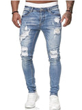 Fashion Men's Skinny Stretch Ripped Male Jeans Slim Fit Denim Trousers Streetwear Gradient White Black Skinny Jeans Men#r aidase-shop