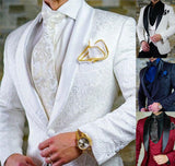 Aidase 2022 Custom size Jacquard Groomsmen white Groom Tuxedos Shawl Lapel Men Suits Wedding Prom Best Man Blazer Jacket with Pants Set aidase-shop