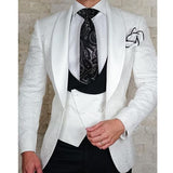 Aidase 2022 Custom size Jacquard Groomsmen white Groom Tuxedos Shawl Lapel Men Suits Wedding Prom Best Man Blazer Jacket with Pants Set aidase-shop
