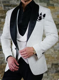 Aidase 2022 Custom size Jacquard Groomsmen white Groom Tuxedos Shawl Lapel Men Suits Wedding Prom Best Man Blazer Jacket with Pants Set aidase-shop