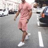 2021 Summer New Men Casual Shorts Sets Short Sleeve T Shirt +Shorts Solid Male Tracksuit Set Men's Brand Clothing 2 Pieces Sets aidase-shop