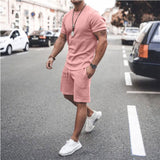 2021 Summer New Men Casual Shorts Sets Short Sleeve T Shirt +Shorts Solid Male Tracksuit Set Men's Brand Clothing 2 Pieces Sets aidase-shop