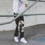 Men Black Jeans 2021 New Fashion High Waist Stretch Washed Denim Pencil Pants Skull Pattern Letter Printed Street Men Trousers aidase-shop