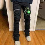 Men Black Washed Jeans 2021 New Fashion Personality Biker Slim Denim Pants Retro Trousers Skull Printed Design Street Jeans aidase-shop