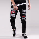 Men Black Washed Jeans 2021 New Fashion Personality Biker Slim Denim Pants Retro Trousers Skull Printed Design Street Jeans aidase-shop