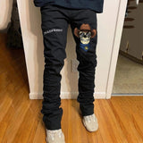 Men Black Washed Jeans 2021 New Fashion Personality Biker Slim Denim Pants Retro Trousers Skull Printed Design Street Jeans aidase-shop