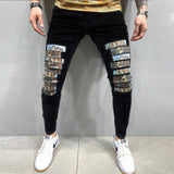Men Black Washed Jeans 2021 New Fashion Personality Biker Slim Denim Pants Retro Trousers Skull Printed Design Street Jeans aidase-shop