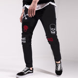 Men Black Washed Jeans 2021 New Fashion Personality Biker Slim Denim Pants Retro Trousers Skull Printed Design Street Jeans aidase-shop