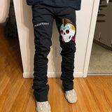 Men Black Washed Jeans 2021 New Fashion Personality Biker Slim Denim Pants Retro Trousers Skull Printed Design Street Jeans aidase-shop