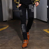 Men Black Washed Jeans 2021 New Fashion Personality Biker Slim Denim Pants Retro Trousers Skull Printed Design Street Jeans aidase-shop