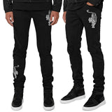 Men Black Washed Jeans 2021 New Fashion Personality Biker Slim Denim Pants Retro Trousers Skull Printed Design Street Jeans aidase-shop
