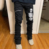 Men Black Washed Jeans 2021 New Fashion Personality Biker Slim Denim Pants Retro Trousers Skull Printed Design Street Jeans aidase-shop