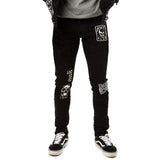 Men Black Washed Jeans 2021 New Fashion Personality Biker Slim Denim Pants Retro Trousers Skull Printed Design Street Jeans aidase-shop