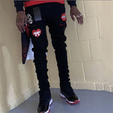 Men Black Washed Jeans 2021 New Fashion Personality Biker Slim Denim Pants Retro Trousers Skull Printed Design Street Jeans aidase-shop