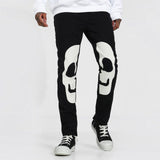 Men Black Washed Jeans 2021 New Fashion Personality Biker Slim Denim Pants Retro Trousers Skull Printed Design Street Jeans aidase-shop