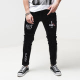 Men Black Washed Jeans 2021 New Fashion Personality Biker Slim Denim Pants Retro Trousers Skull Printed Design Street Jeans aidase-shop
