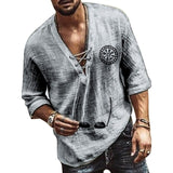 2021 Men's Hollow Out Linen Oversized T shirt Summer Male Sexy Deep V Neck bandage Men Clothing Casual Solid Color Linen Tops aidase-shop